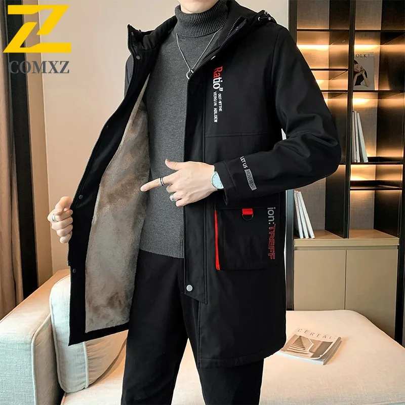 

COMXZ Autumn Work Jacket Men's Trendy Retro Pure Cotton Detachable Cap Windproof Jackets Travel Camping Loose Flying Coat 2025