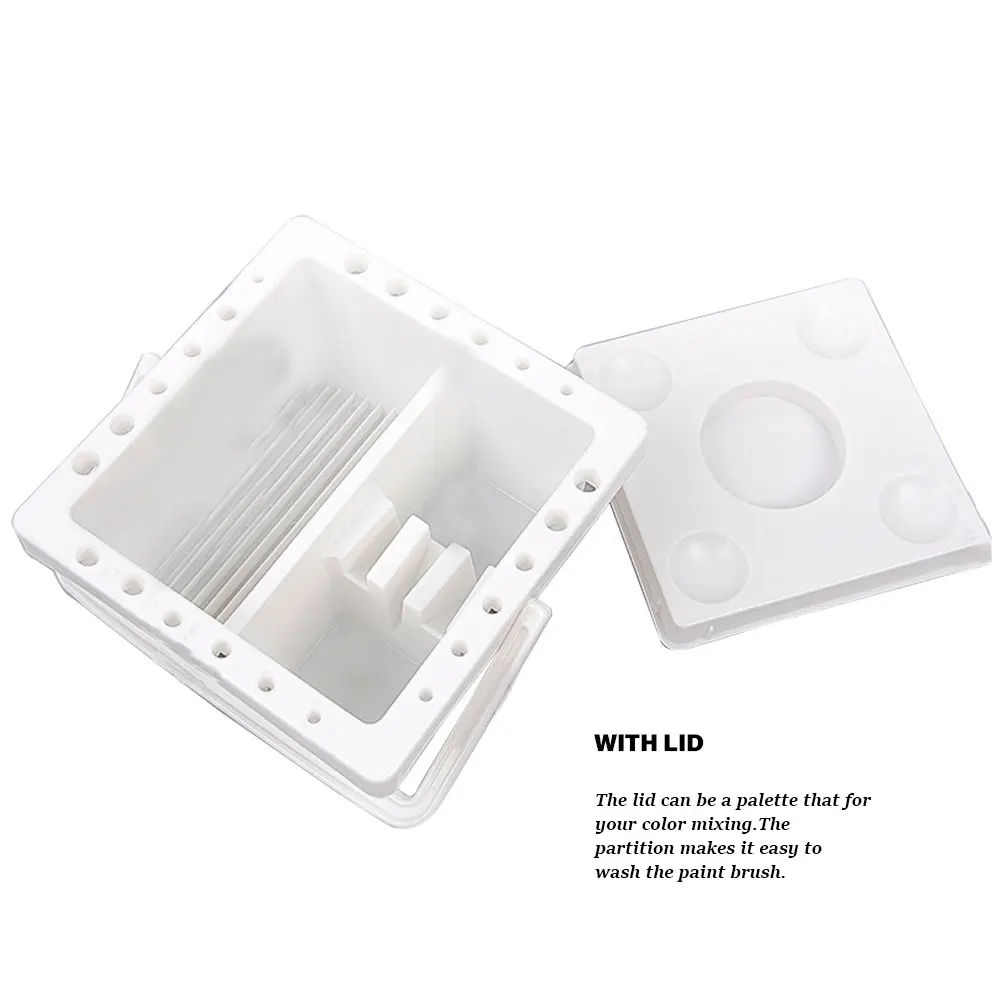 ถังพลาสติกใส่แปรงทาสีน้ำ24รูสำหรับนักเรียนถังทำความสะอาดอ่างล้างหน้าพร้อมฝาปิดใช้งานได้จริงสำหรับโรงเรียน