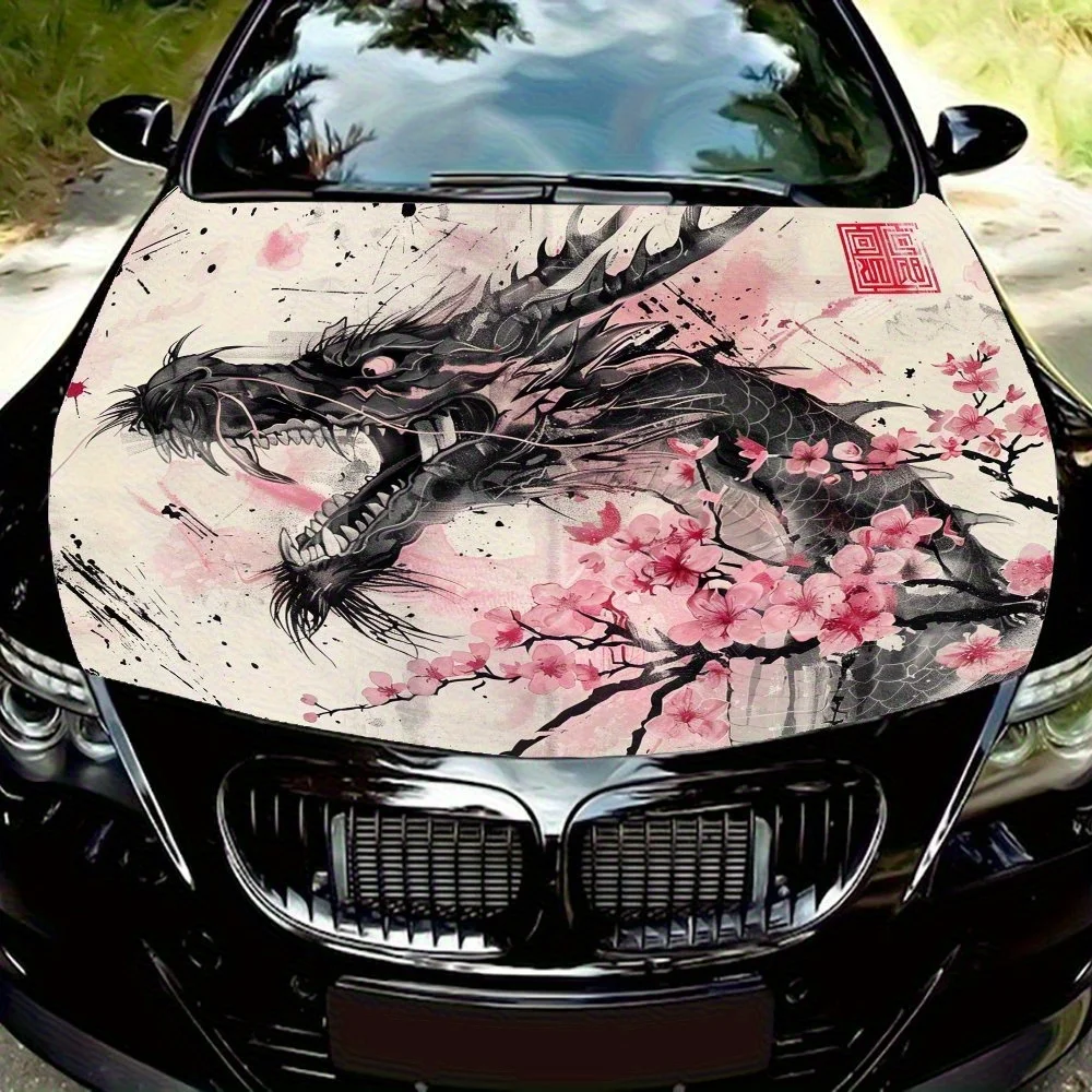 

Sakura Black Dragon Car Hood Wrap Color Vinyl Sticker Truck Graphic Bonnet Auto Accessories Decoration Decal Waterproof And Scra