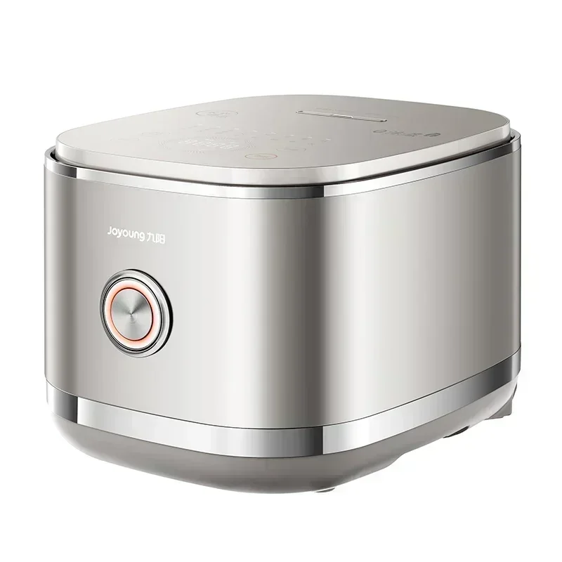 Stainless steel rice cooker with a 0-coated inner pot. Intelligent cooking functionality. Comes with a non-stick pan.