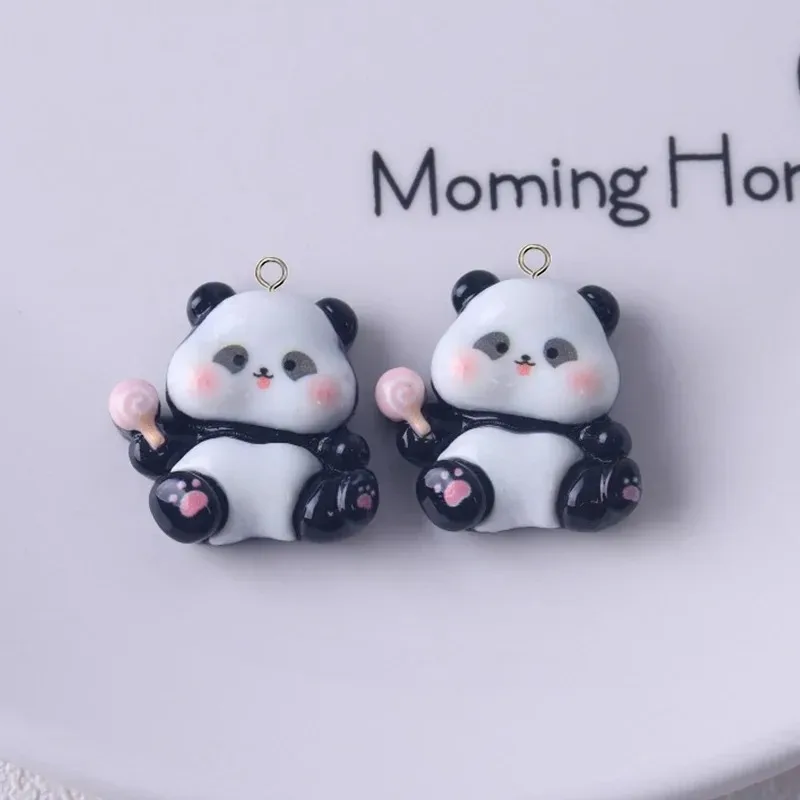 10Pcs Glossy Panda Resin Charms Adorable Mini Animal Pendants DIY Craft Supplies For Earrings Keychains Handmade Jewelry Making