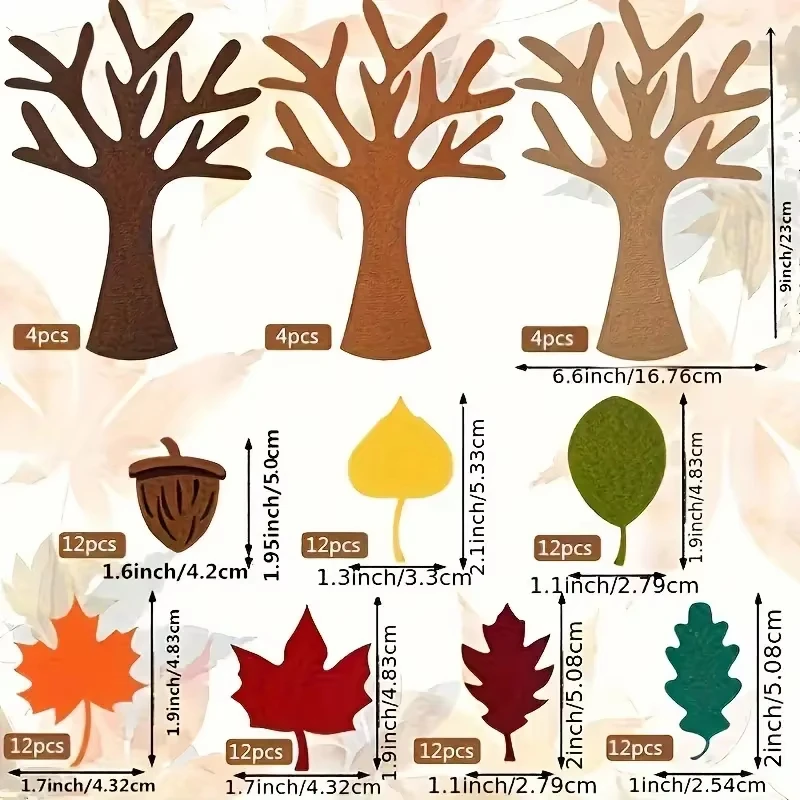96Pcs Fall Tree of Thanks Felt Craft Kit Autumn Trees Maple Leaves Ornaments for DIY Art Craft Thanksgiving Party Wall Decor