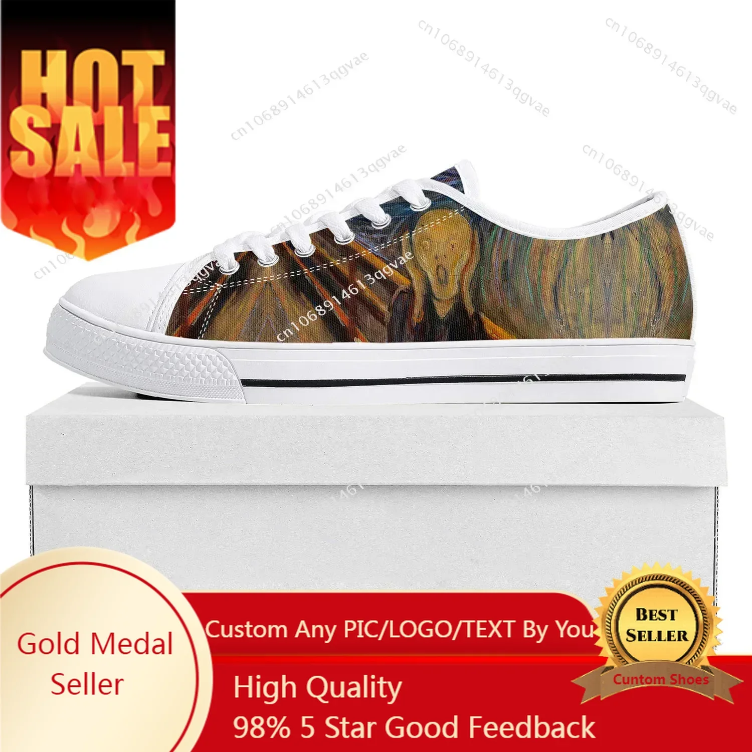 

Edvard Munch Oil Painting The Scream Low Top High Quality Sports Shoes Men Woman Teenagers Canvas Shoe Couple Custom Made Shoes