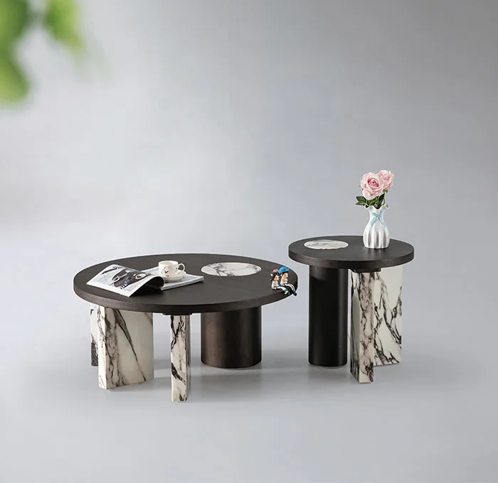 Slate Marble Sticker Fiberboard Veneer Process Nesting Black 2 Coffee Table