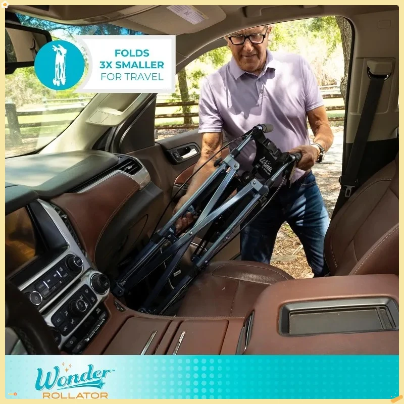 Rollator salvaspazio con sedile, camminatore pieghevole leggero per anziani, rosa