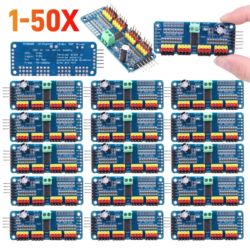 1-50X PCA9685 PWM Servo Motor Driver IIC Interface 16 Channel 12-Bit PWM Servo Motor Driver Board for Arduino Robot