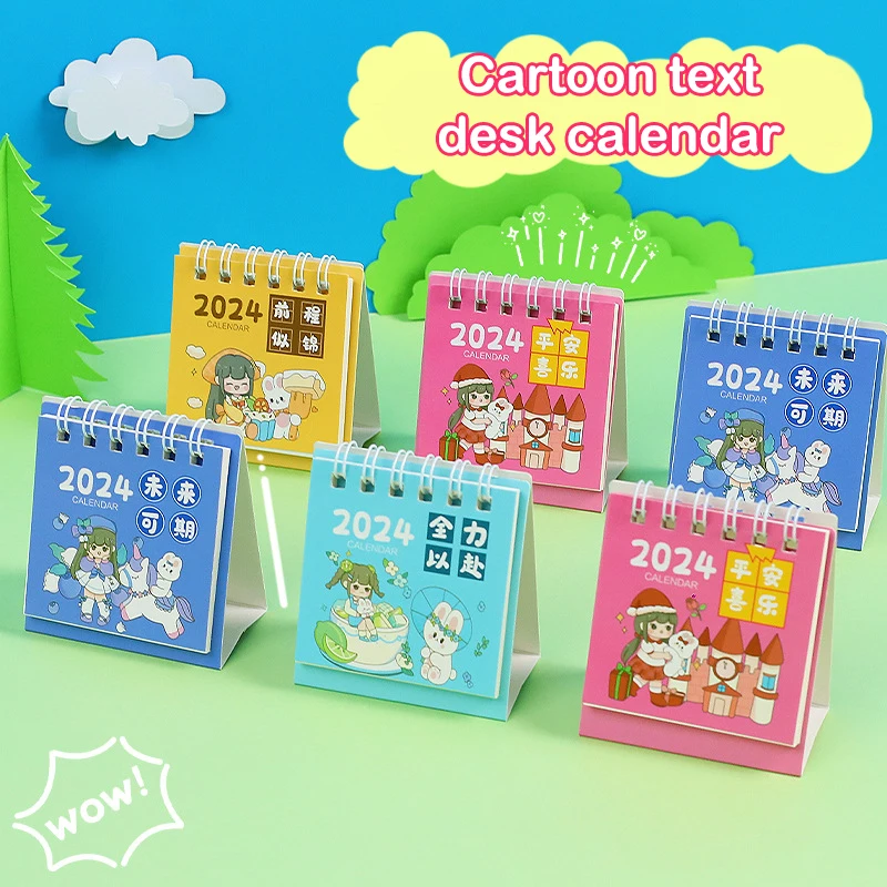 2024 Mini calendario da tavolo Cute Cartoon Girls Rabbits Desktop Note Multi Style Coil Calendar accessori per la scuola dell'ufficio