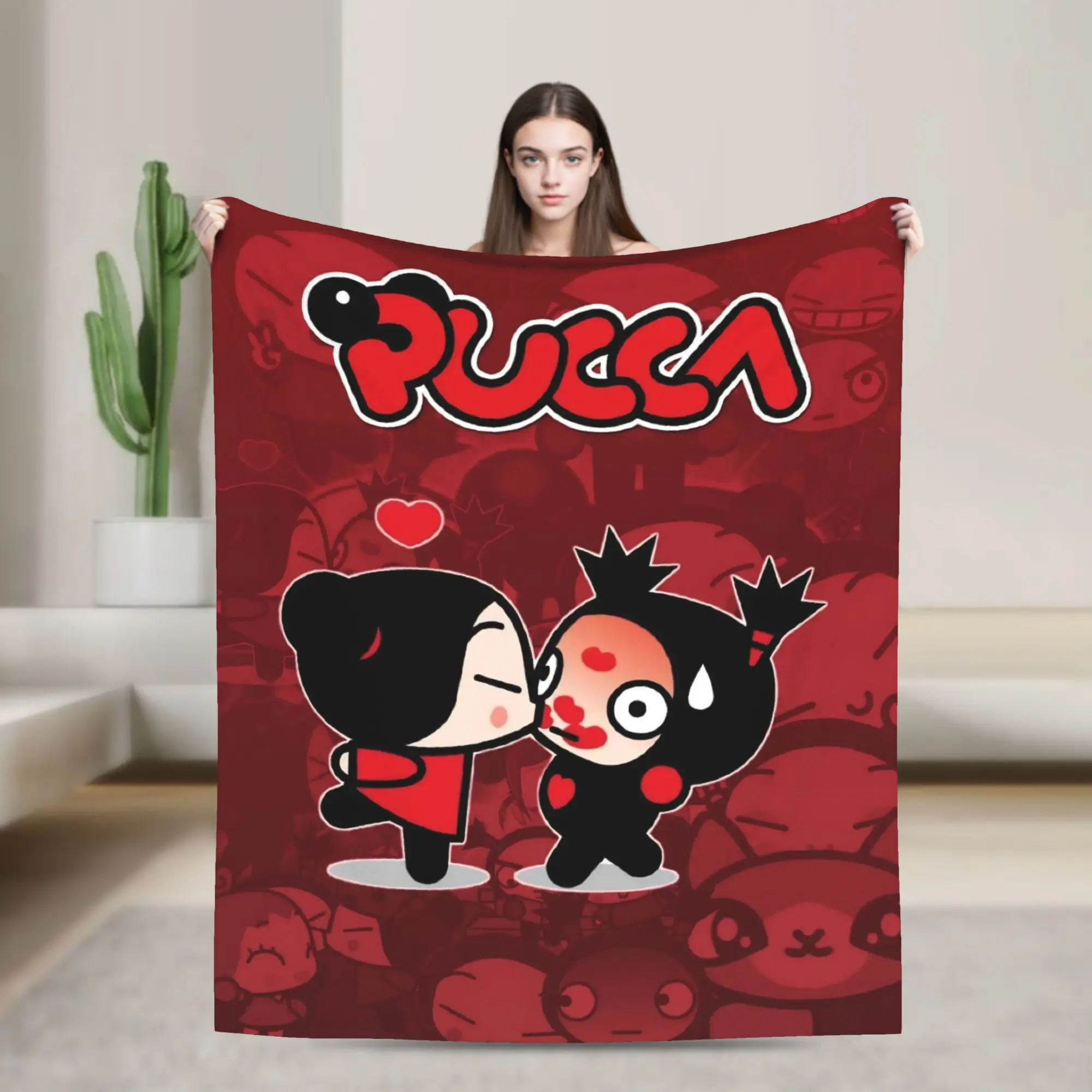 

Милые аниме-пледы P-Pucca из фланели, дышащие, супермягкие, для кроватей и улицы, декоративные покрывала