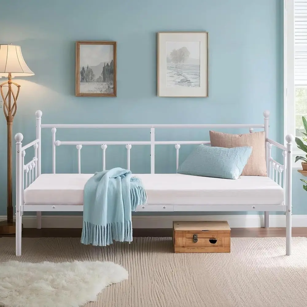 VECELO Daybed e,Twin Size Metal Platorm Soa Bed with board，Heavy Duty Steel Slats Support or Living Room, Gt Room, Easy Assembly