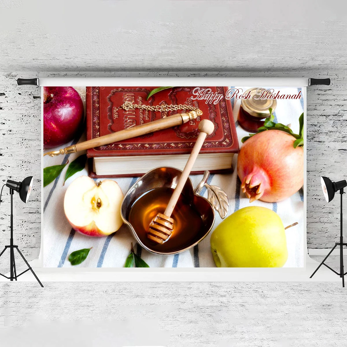 Rosh Hashanah Backdrop Festival Photography Table Furit Food Banner Happy Jewish New Year Decorations and Supplies Family Party