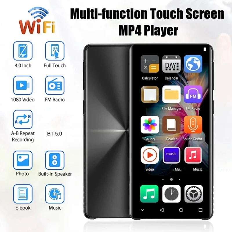 

Музыкальный проигрыватель WIFI MP3 MP4 плеер 4-дюймовый сенсорный экран Bluetooth для Android 8,1 с динамиком, FM, электронной книгой, рекордером, видео прочный