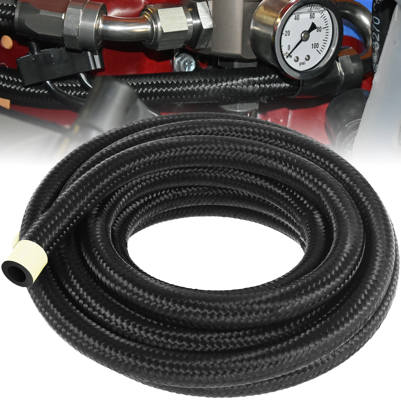 

6AN Шланг топливопровода Нержавеющая сталь Нейлоновая оплетка Топливный резиновый шланг Диаметр 3/8 дюйма Резиновый шланг Маслостойкий нейлоновый резиновый шланг