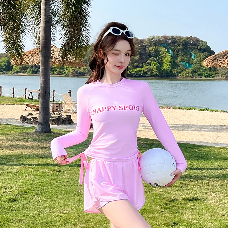 Women's Pink Swimsuit Two-piece Plus Size Rashguard Sun Protection Outdoor Swim Vest Bottoms Swimming Costumes Modest Swimwear