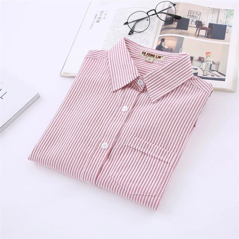 Simple White Blue Red Striped Shirt Women 2024 Spring New Female Casual Long Sleeves Blouses and Tops Fashion Ladies Clothes