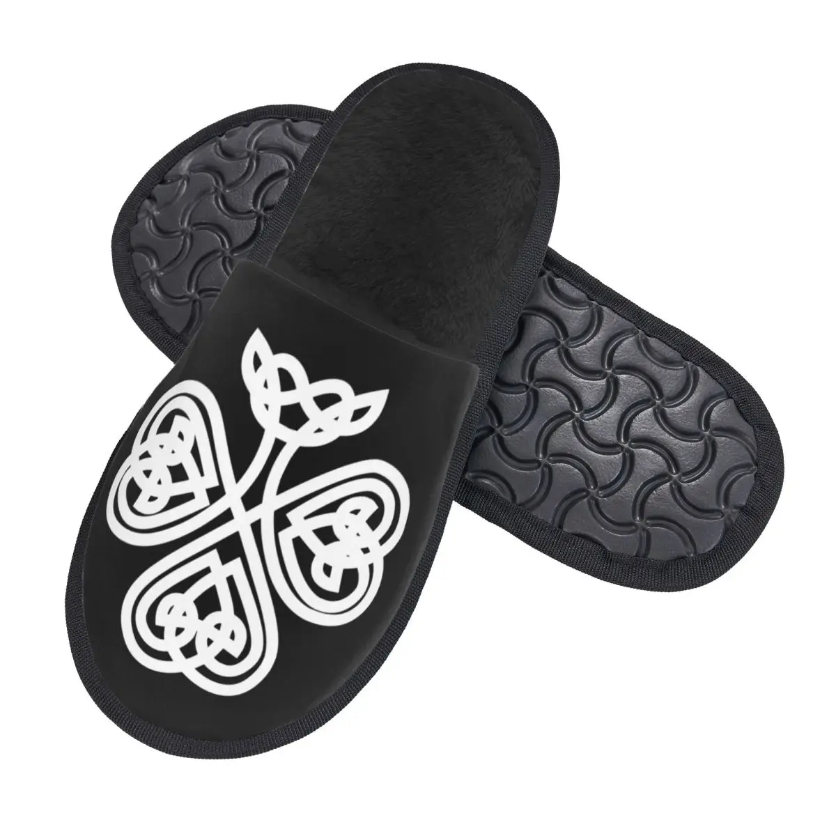 Custom White Celtic Shamrock Clover Celts Symbol House Slippers Women Soft Memory Foam Slip On Bedroom Slipper Shoes