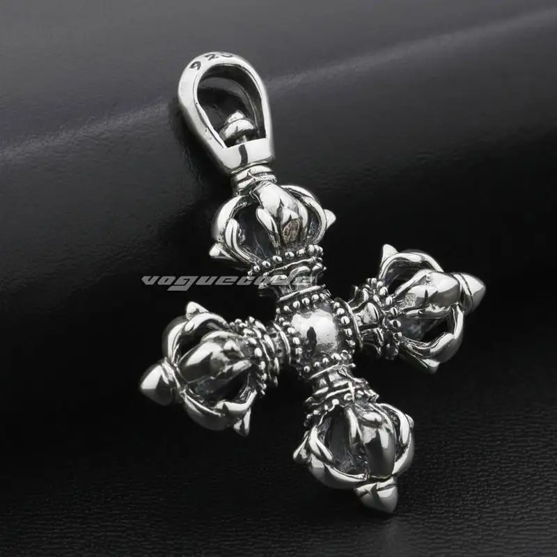 

Large Tibet Tibetan Vajra Dorje 925 Sterling Silver Pendant 9F002