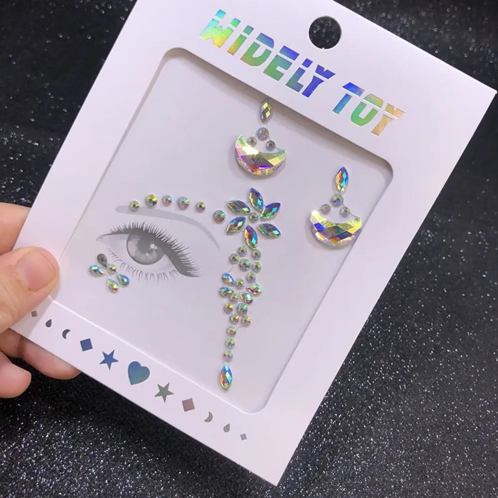Waterproof 3D Rhinestones Sticker Glue Free Fake Tattoo Crystal Facials Sticker Colorful Disposable Temporary Tattoo Sticker