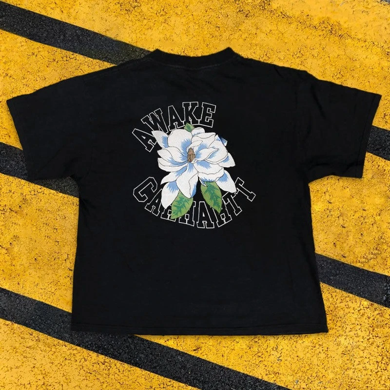 

Винтажная хлопковая футболка с короткими рукавами и принтом американского бренда Flower Tide в стиле хип-хоп