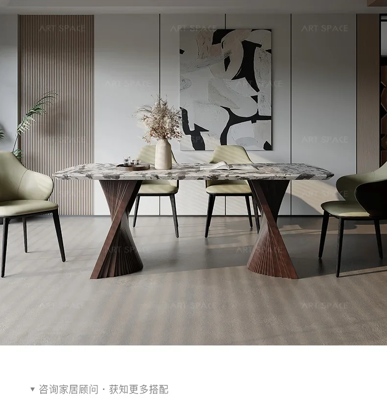 

Итальянский светлый роскошный мраморный длинный обеденный стол, современный простой легкий роскошный обеденный стол цвета ореха и комбинация стула