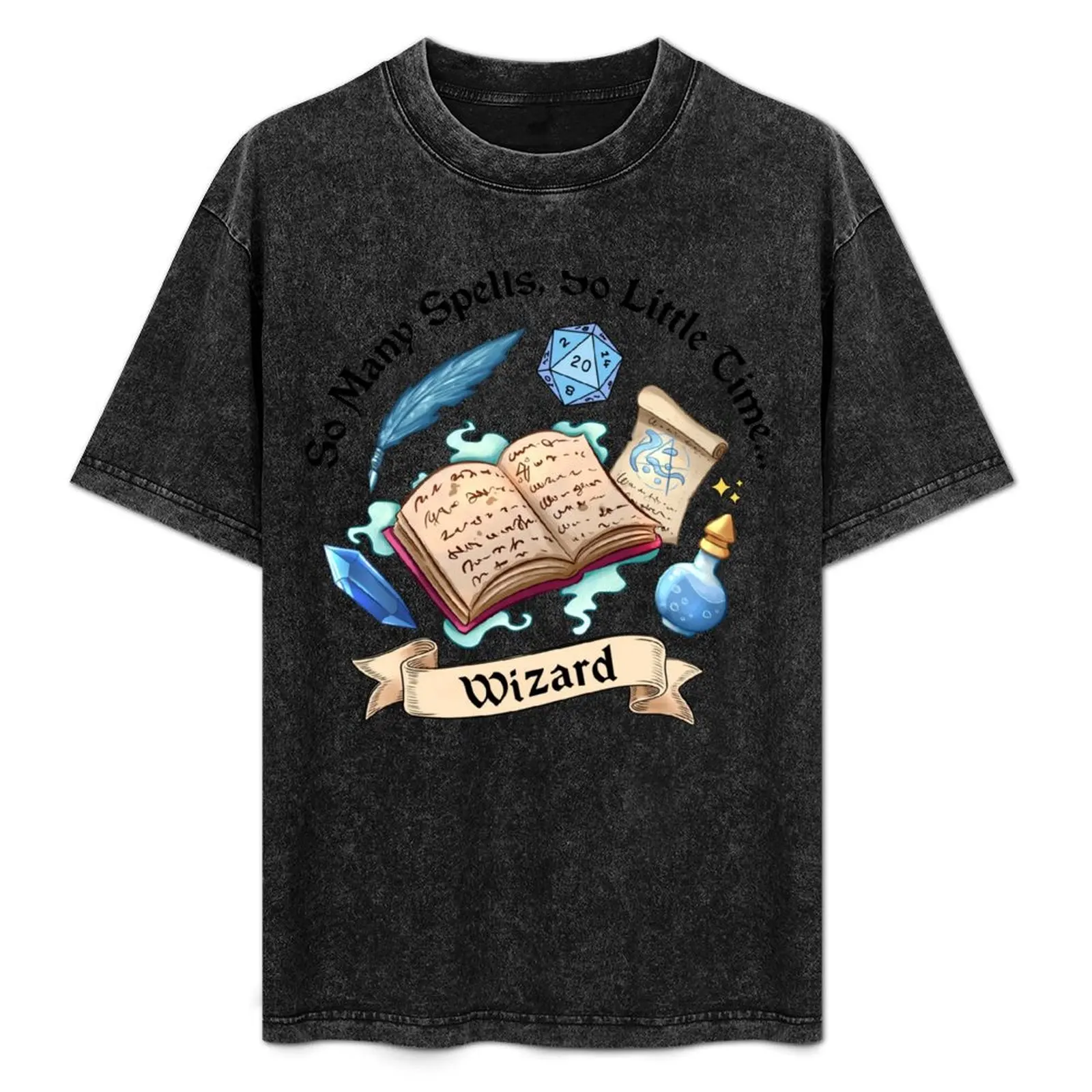 Camiseta de manga corta resistente a olores con diseño de libro de hechizos, dados, poción y cristal del Dado 20 del Mago de D&D