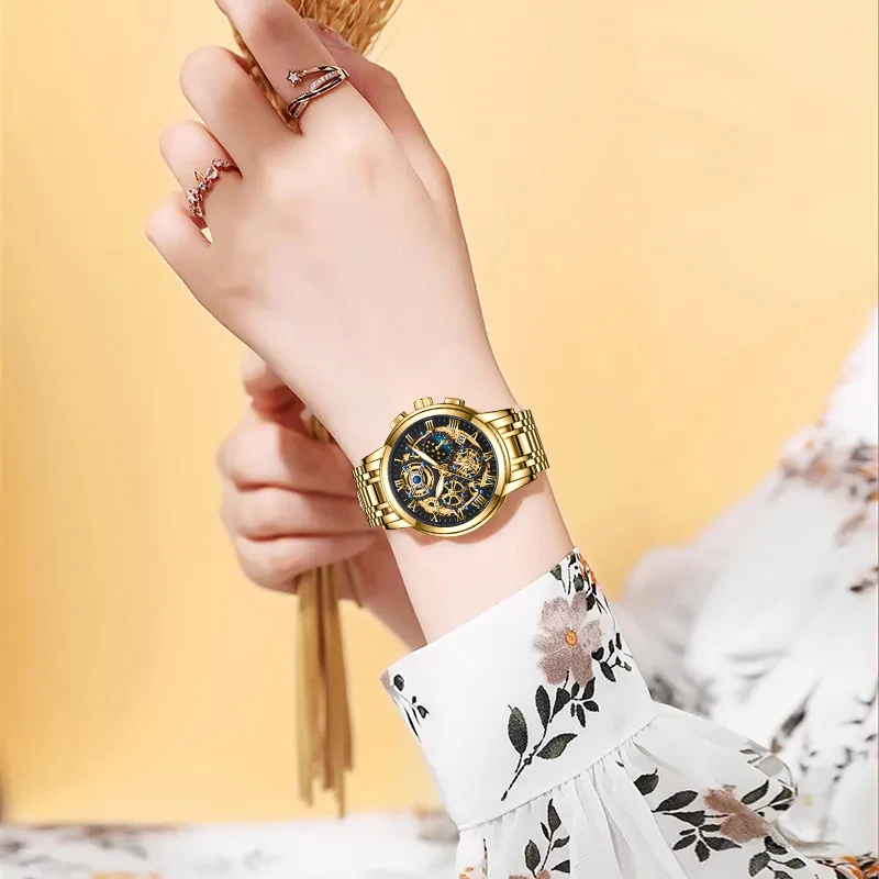 LIGE Brand Fashion Gold Quartz Watch For Women Casual Military Chronograph Wristwatches Waterproof Women Watch Relogio Feminino
