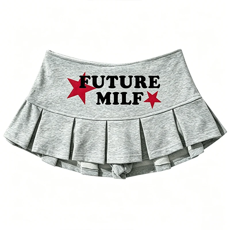 

Y2K mini pleated skirt cherry kitten mini skirt women's low waist wide pleated light gray sexy retro A-line pleated skirt casual