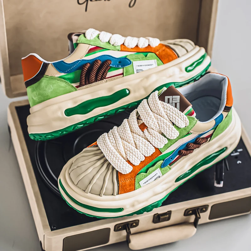 

Мужская обувь с ракушечным носком, весна-лето 2021, новые растворенные туфли, дышащие повседневные кроссовки с цветными блоками и внутренним повышением