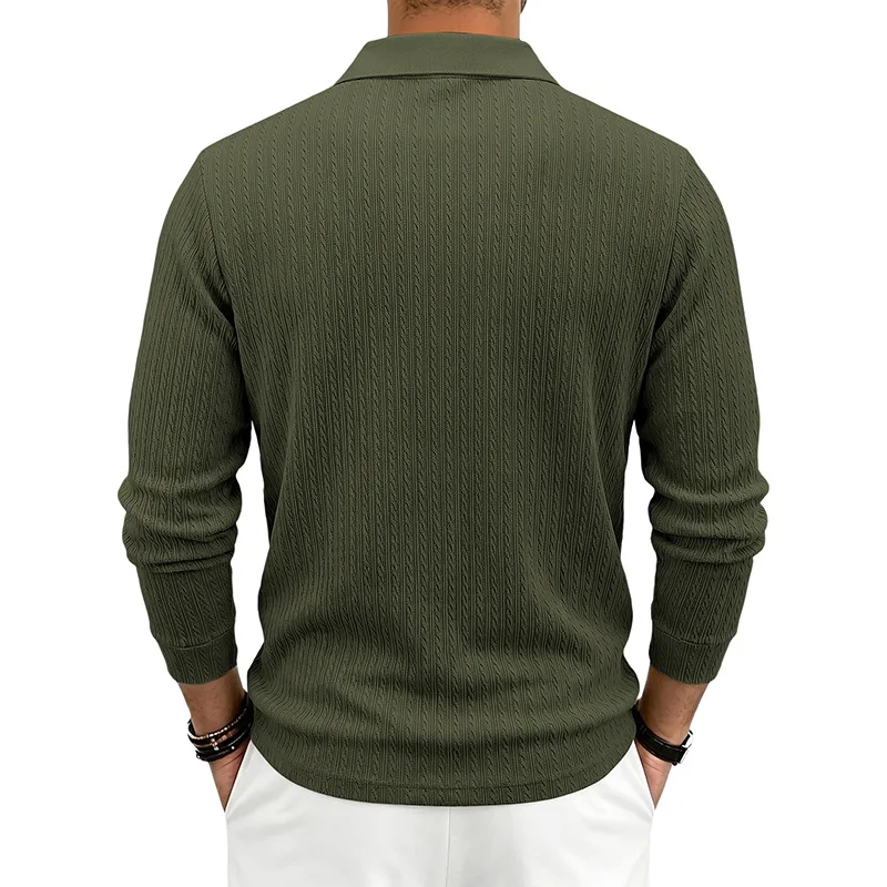 Herren Herbst-Winter US-Größe Jacquard Schlangenmuster Langarm-Poloshirt, Lässiges Einfaches Revers-Unterhemd – Detail 8