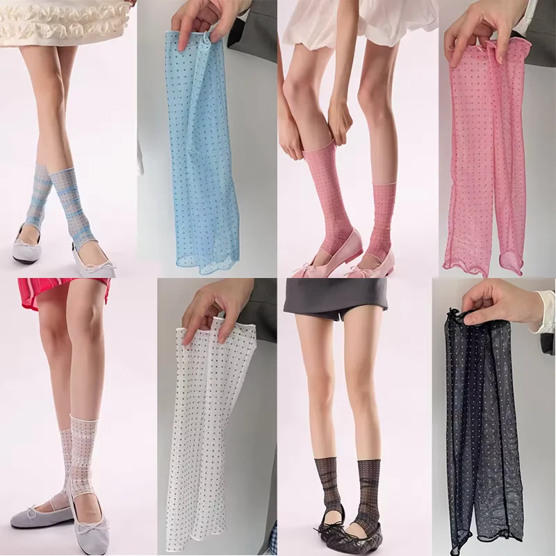 Sommermode Polka Dot Spitzensocken für Damen – Dünne, transparente Seidensocken im schicken koreanischen Stil – Elegante JK Lolita Socken 2026