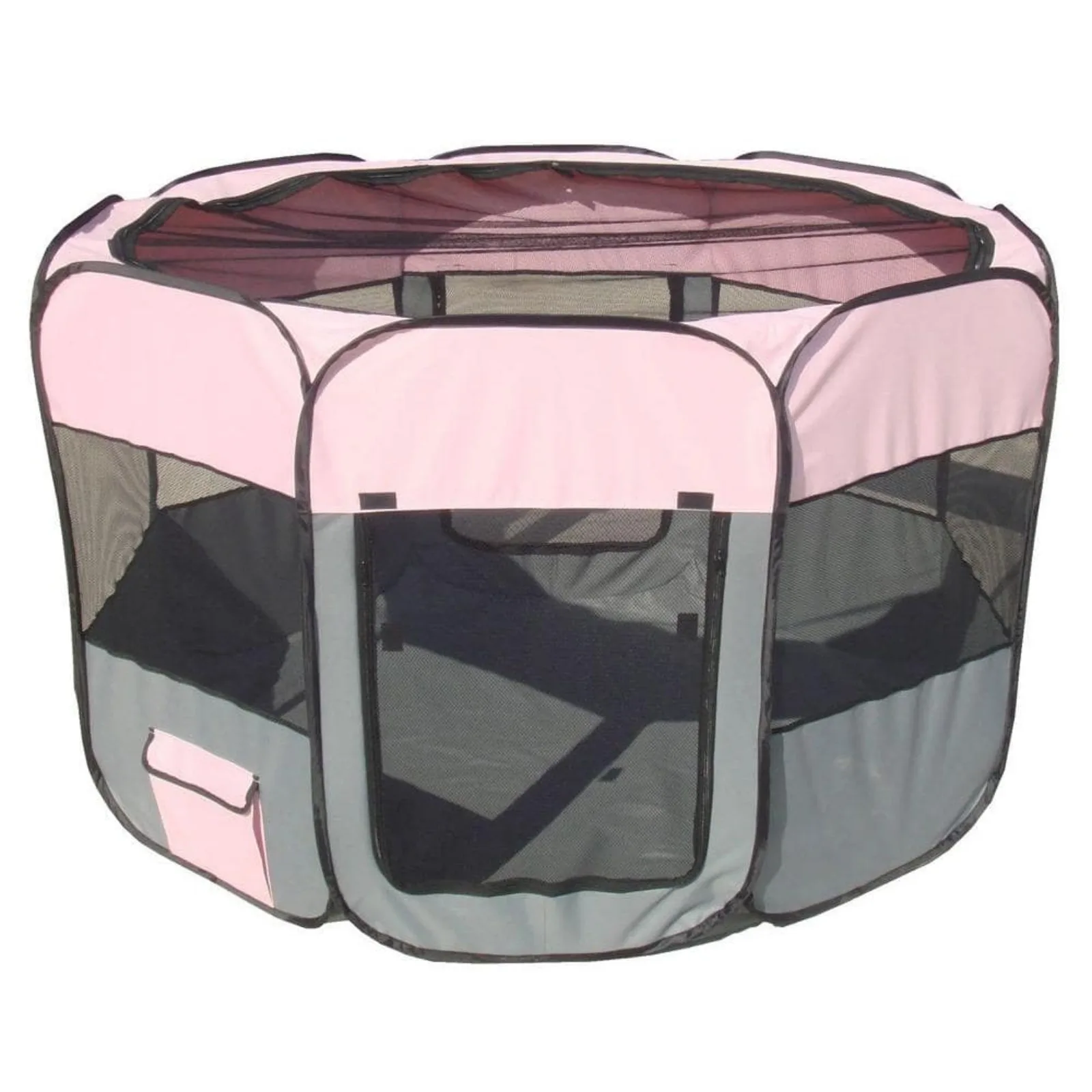 US All-Terrain Lightweight Easy Folding Wire-Framed Collapsible Travel Dog Playpen in Pink/Grey