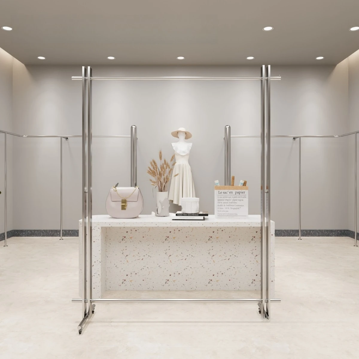 Clothing store display rack Floor-to-ceiling stainless steel Nakajima display rack side hanging