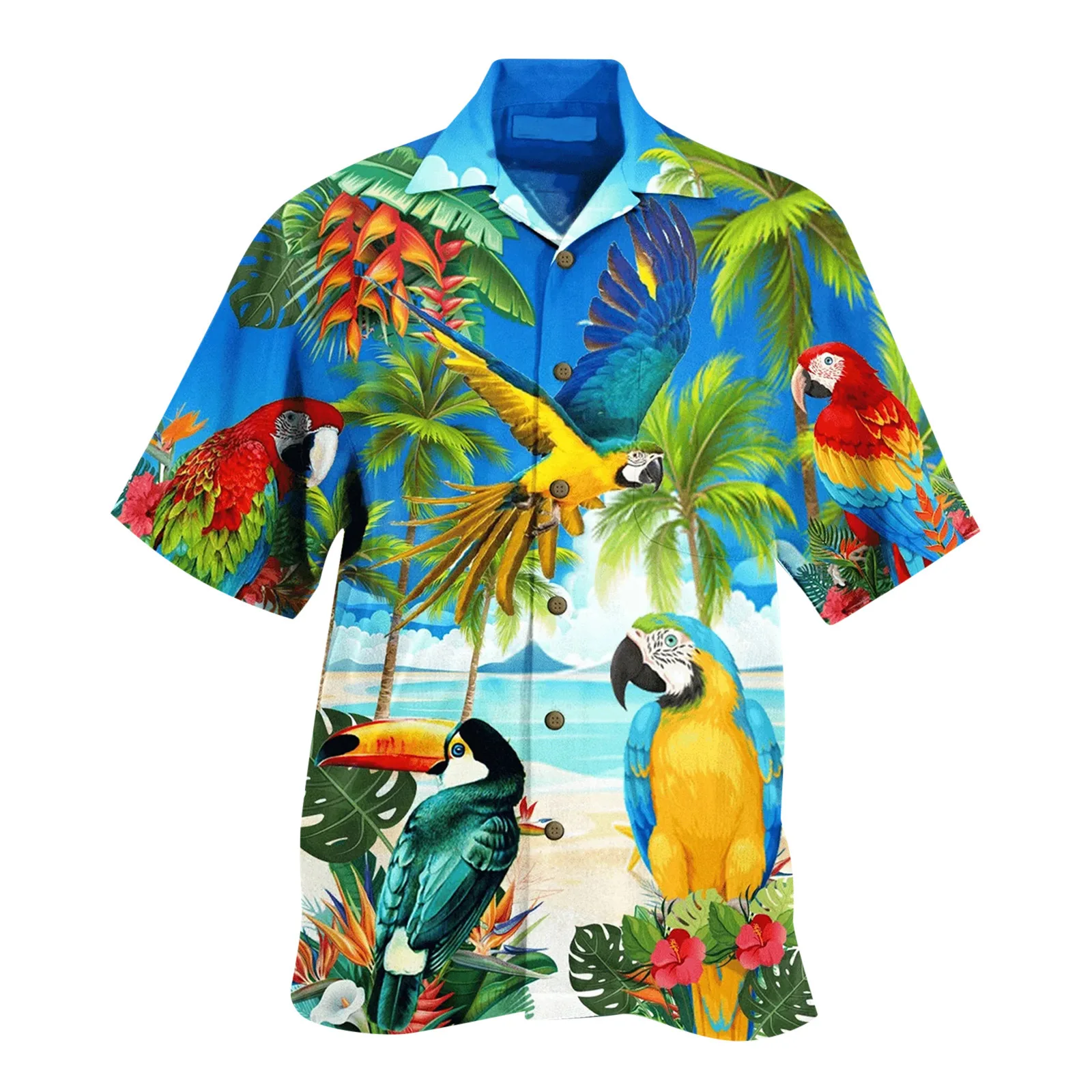 Zomer Gebloemde Papegaai 3d Print Shirt Mannen Vrouwen Mode Shirts Single-Breasted Korte Mouw Hawaiian Shirts Blouse Heren Kleding