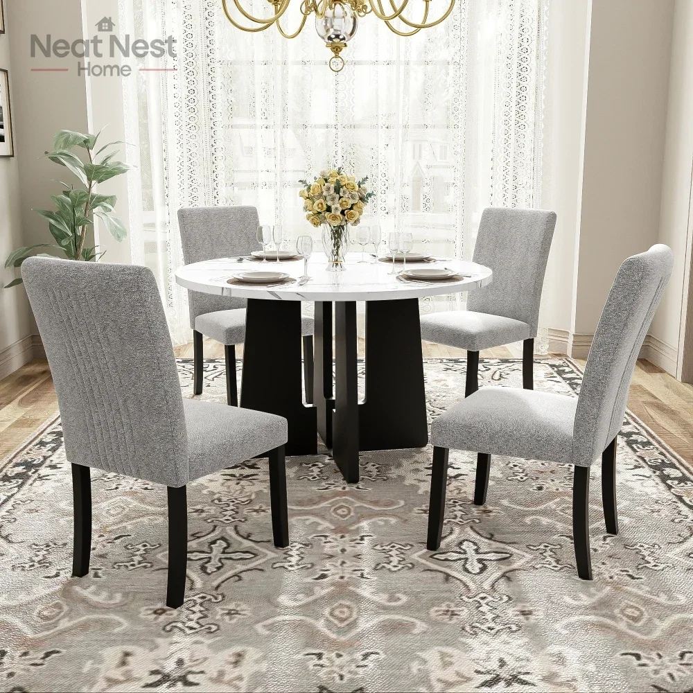 

Набор круглых обеденных столов из 5 предметов, современный обеденный стол 43 дюйма и 4 мягких стула для столовой, кухни, гостиной