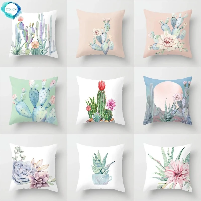 45x45cm Cactus Flower Succulent Plant Throw Pillow Cover Polyester Home Decoration Throw Pillow Cover Decorative Cushion Cover