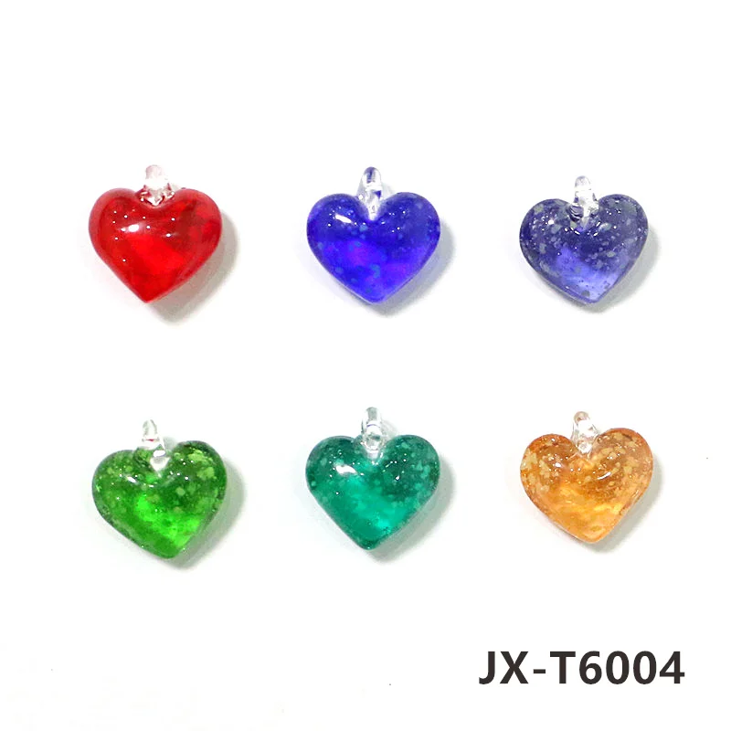 6pcs 22mm Fluorescent Murano Glass Heart Shape Charms Pendant Hanging Wedding Decor Supplies Lovely Jewelry Necklace Accessories