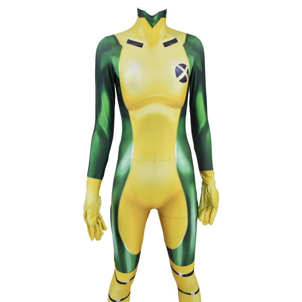 ผู้ใหญ่เด็ก Rogue เครื่องแต่งกาย X-Men Superhero ชุดคอสเพลย์ฮาโลวีน Zentai บอดี้สูท Party Jumpsuits