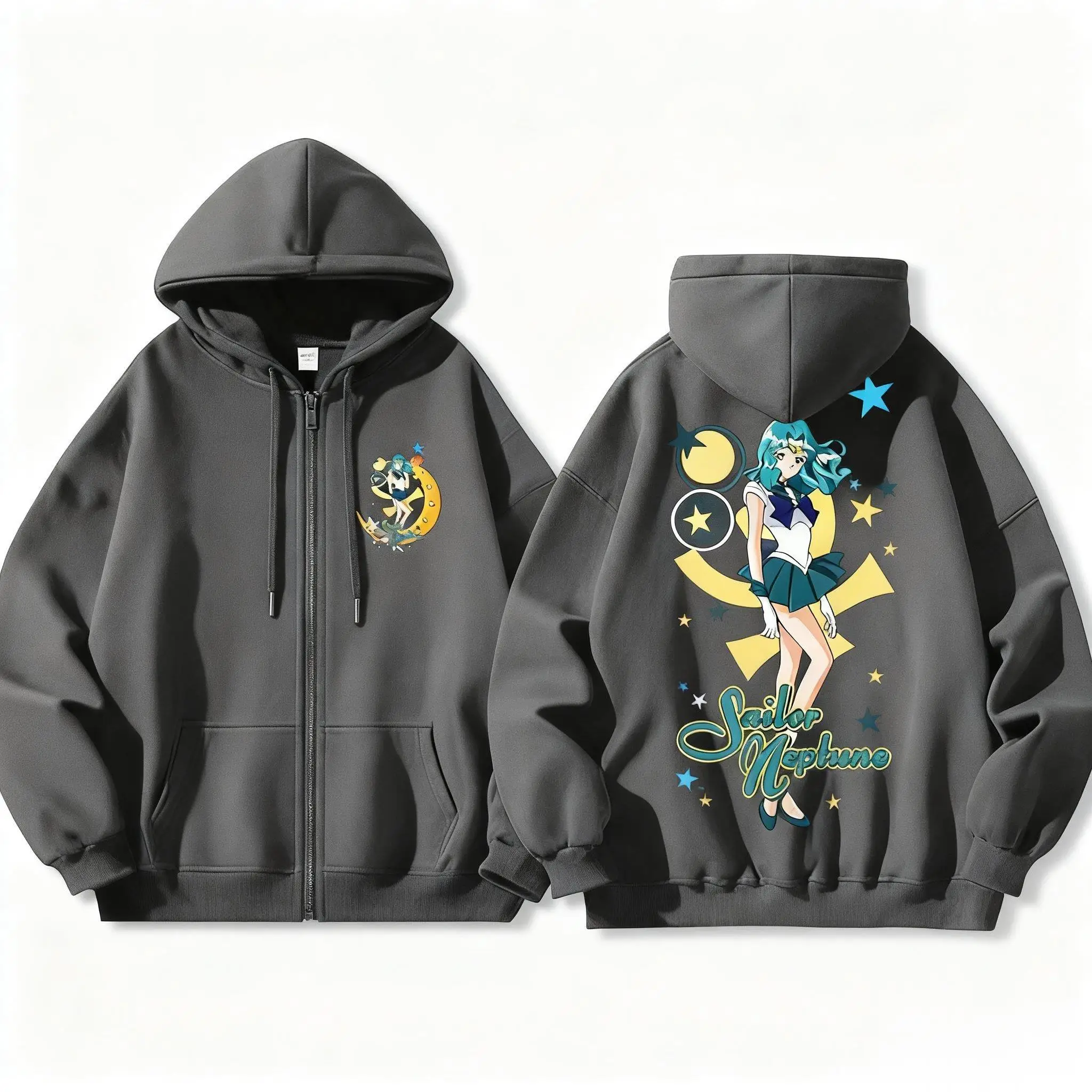 

Унисекс, негабаритная винтажная толстовка с капюшоном на молнии в стиле аниме, куртка с принтом Сейлор Мун, осень-зима, одежда Y2k, уличная одежда, мужская и женская толстовка