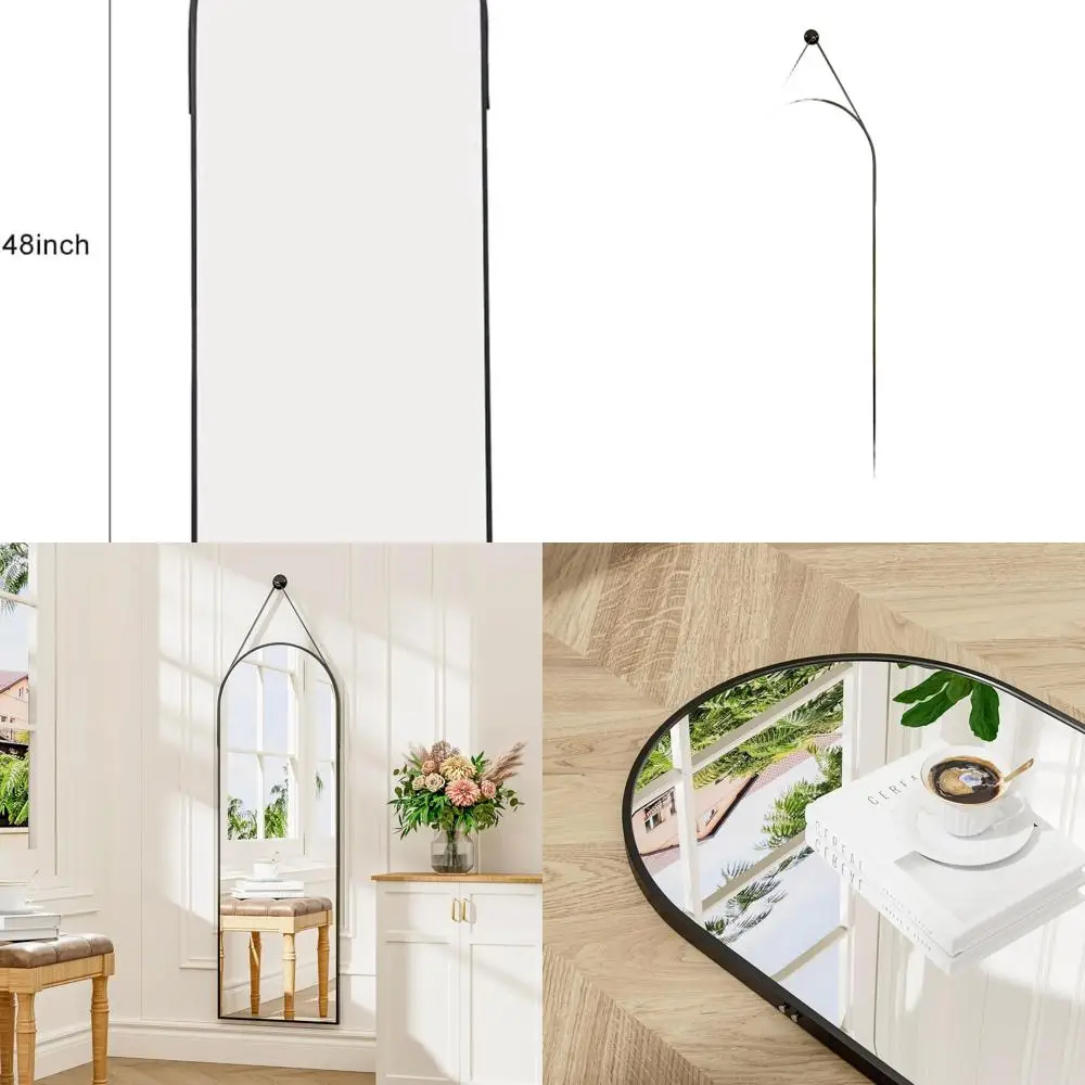 

Arched Leather Strap Full Length Mirror, Wall-Mounted Aluminum Frame Mirror for Home Décor, Black