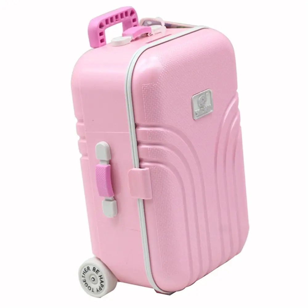 Mini Doll Miniature Rolling Luggage Business Trolley Suitcase Women Travel Case Doll House Accessories For 1/4 1/6 Dolls