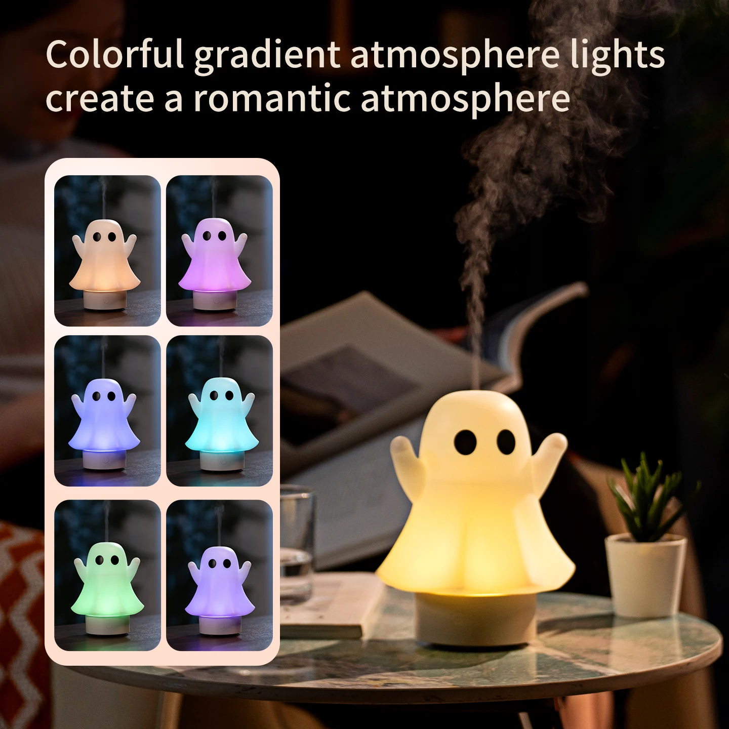 

New Halloween Ghost Aromatherapy Machine Home Bedroom USB Humidifier Colorful Romantic Atmosphere Light