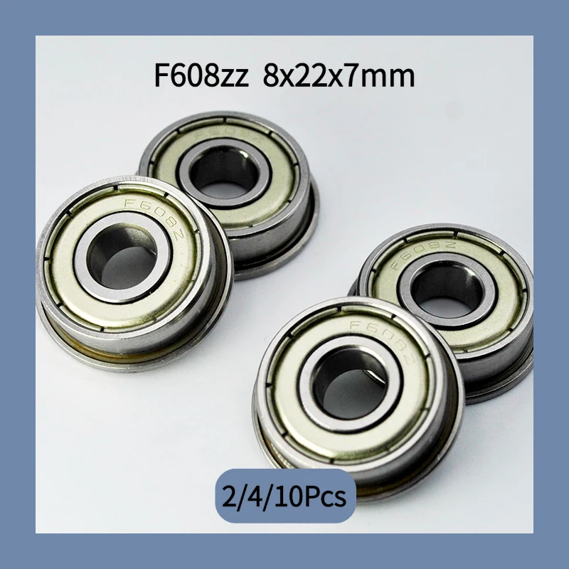 2/4/10Pcs F608ZZ Chrome Steel Flanged Deep Groove Ball Bearings 8×22×7mm Double ZZ Metal Shield Mini Bearings