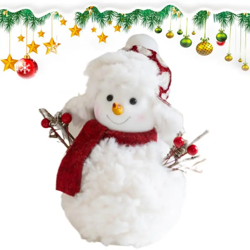 Christmas Snowman Figurines Snowman Doll Soft Collectible Figurines cozy Snowman Plush for Shelf Table or Mantelpiece