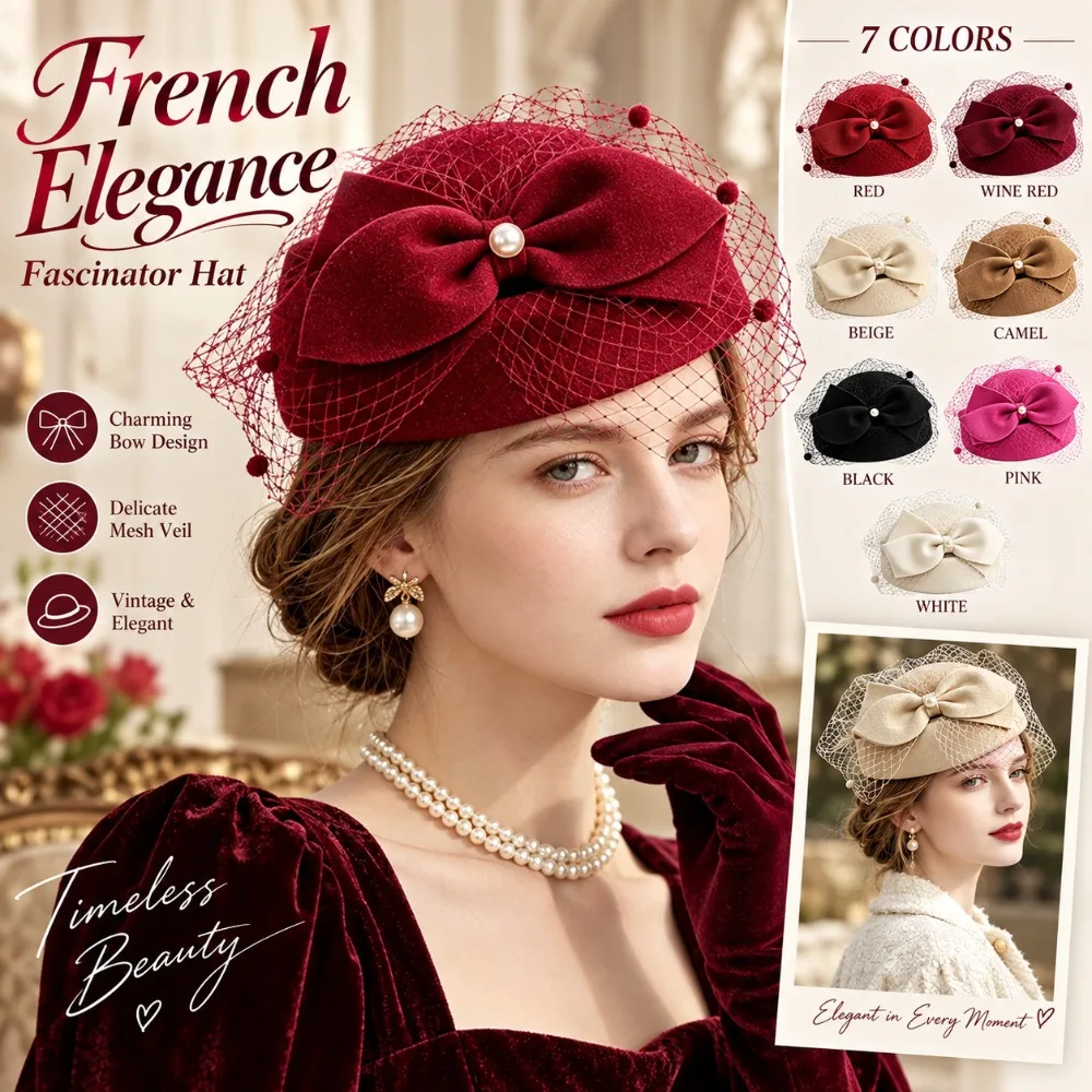 New Elegant Mesh Wool Jazz Hat Warm Woolen Breathable British Style Hat Bowknot Veil Hat Evening Cocktail