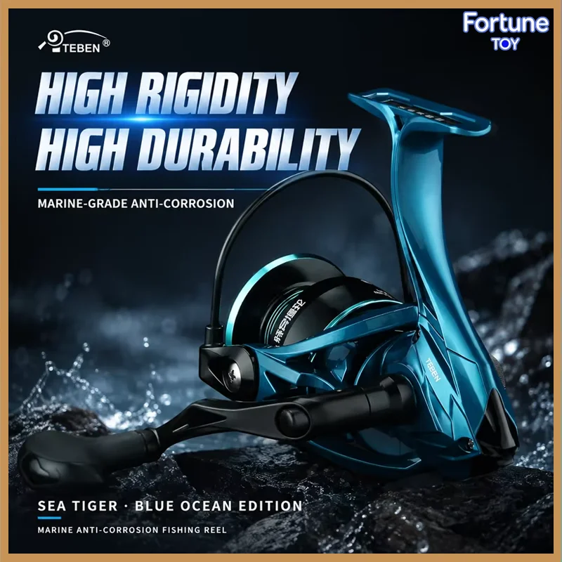 TEBEN Sea Tiger Blue Sea Spinning Reel Saltwater Resistant Corrosion‑Proof Economical Metal Long Cast Sea Lure Fishing Reel