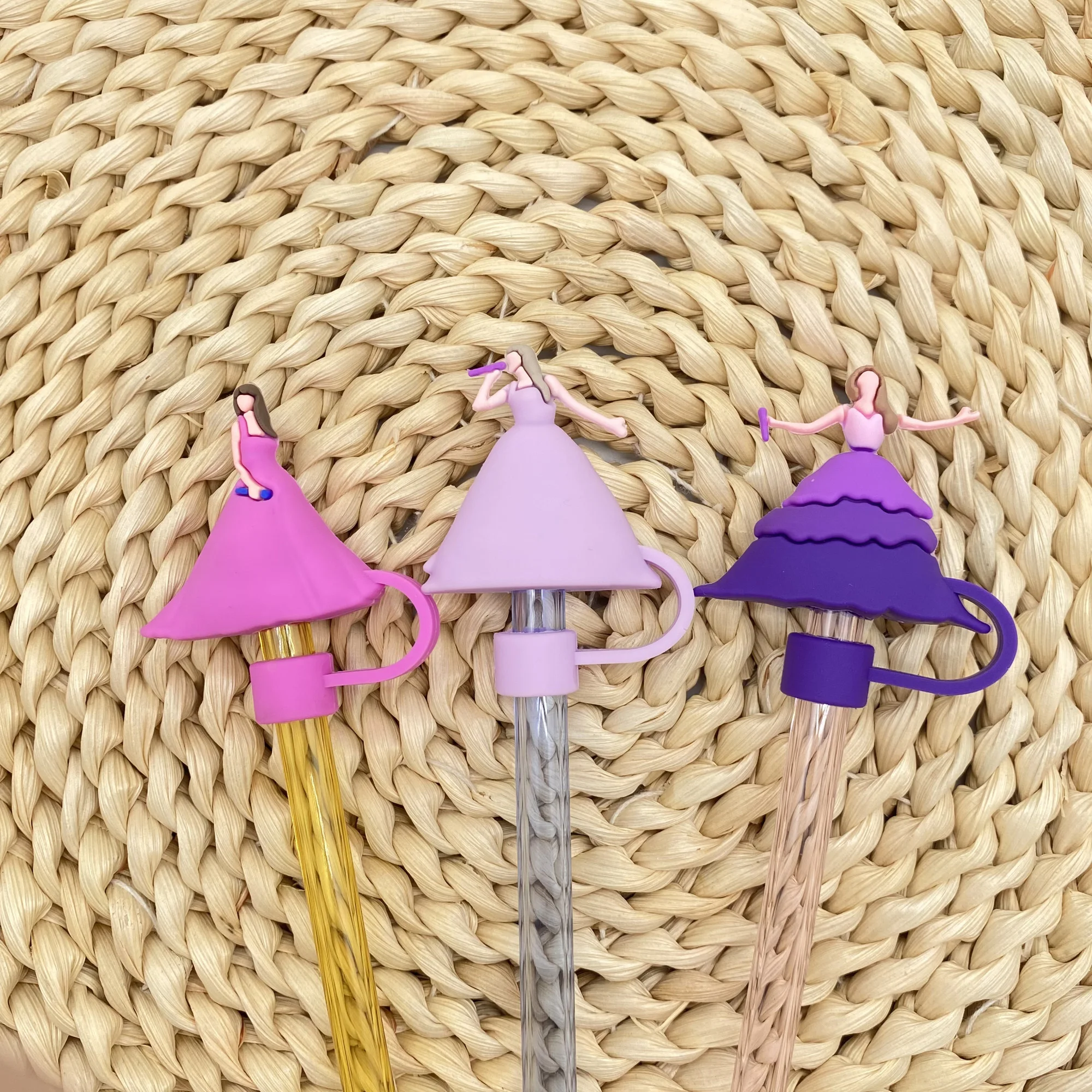 3Pcs Famous singer Straw Cover Cap Cartoon 10MM Drink Straw Plug Reusable Splash Proof Drinking Cup Straw Cap Pendant