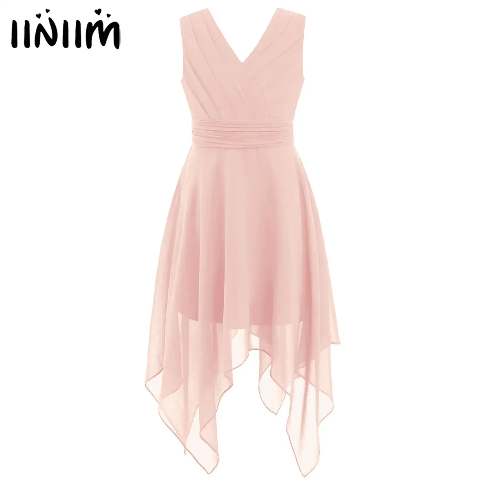 

Kids Girls Ballet Lyrical Dance Costumes Sleeveless Asymmetrical Chiffon Princess Party Pageant Dress Ballroom Dancing Clothes