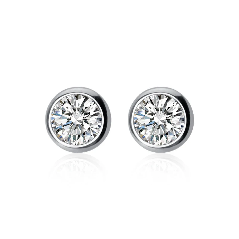 Modian Classic Dazzling Clear CZ Round Studs Earring for Women Fashion 925 Sterling Silver Wedding Engagement Statement Jewelry