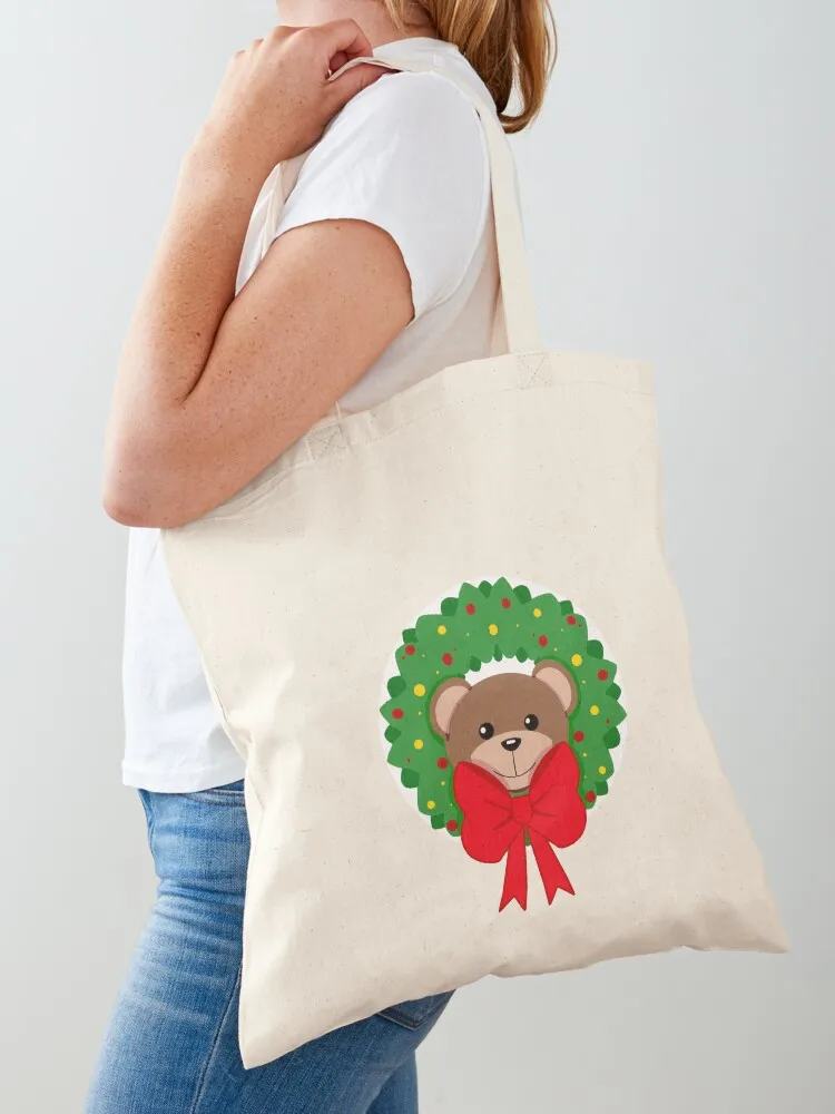 

Teddy in a Wreath Tote Bag canvas tote bag Woman shopper bag tote women Women's bags