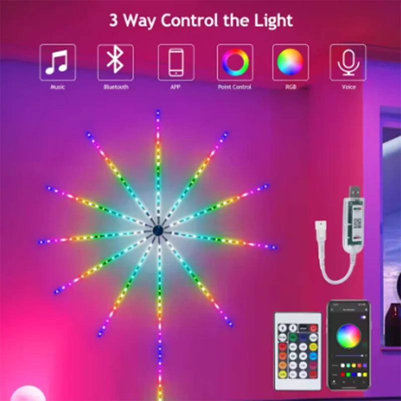 2026 USB Firework Light Kit Individually Addressable Led Strip Module 28Key Remote Bluetooth App Music Control DC5V LED Light