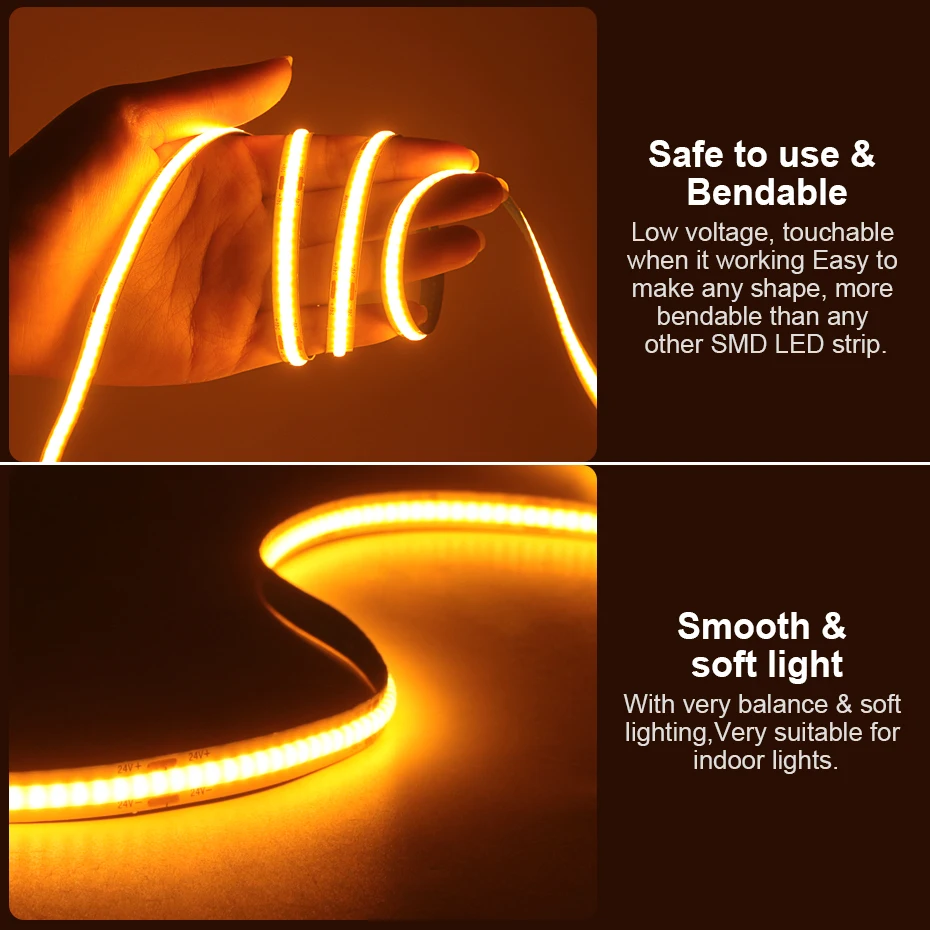 DC24V COB Led Strip Lighting 9Colors 1m 2m 5m 8m 10m 320Leds/m Led Tape White Pink Red Green Blue Yellow Flexible Led Tape